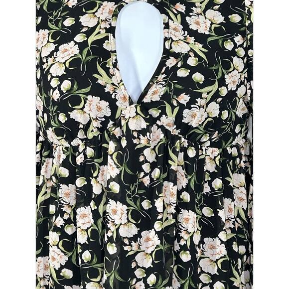 Nasty Gal Black Floral Boho Mini Dress Balloon Sleeve Size 6 - Picture 9 of 16